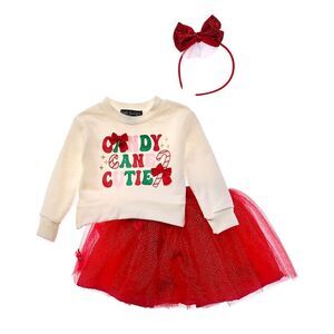 Freestyle Girls  Candy Cane Cutie 2Pc Tutu Skirt Set, White